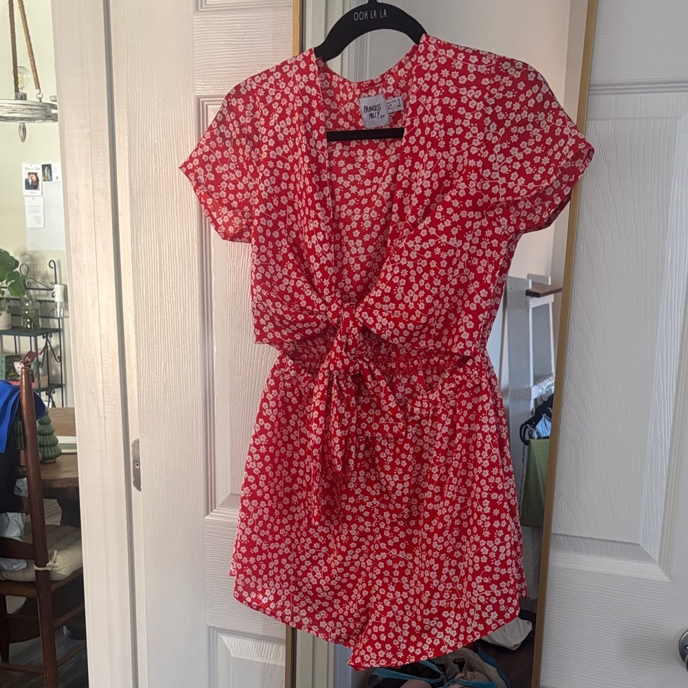 Princess Polly Red Floral Tie-Front Blouse
